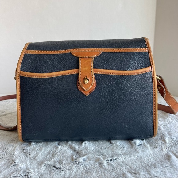 Dooney & Bourke Vintage Blue Pebbled Leather with Brown Trim Flap Shoulder Bag - Picture 3 of 16